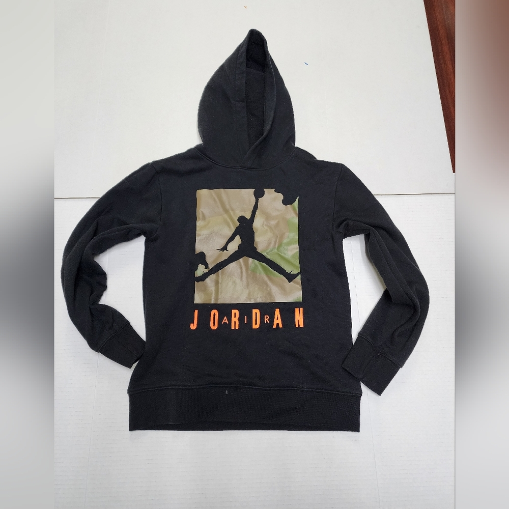 Air Jordan Youth Size Medium Black Graphic Print Hooded Sweatshirt